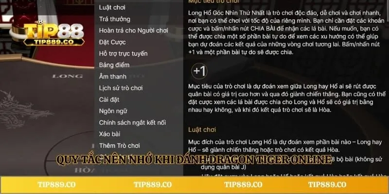 Rồng Hổ TIP88 - Bí Quyết Săn Thưởng Tại Sảnh Casino Online 3 Quy tắc nên nhớ khi đánh Dragon Tiger online